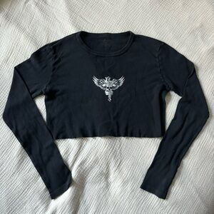 Brandy Melville Black Cropped Skull Long-Sleeve